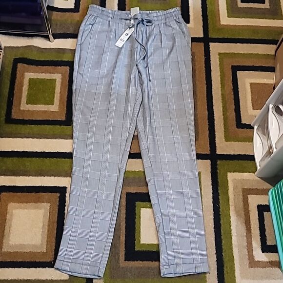 NEW NWT Charlie Paige Women's Pull-On Elastic Drawstring Waist Plaid Pants Sm Lg - Picture 1 of 11